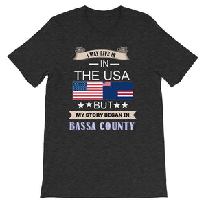 I Live In The USA But My Story Began In Bassa County  T-Shirt - Zabba Designs African Clothing Store