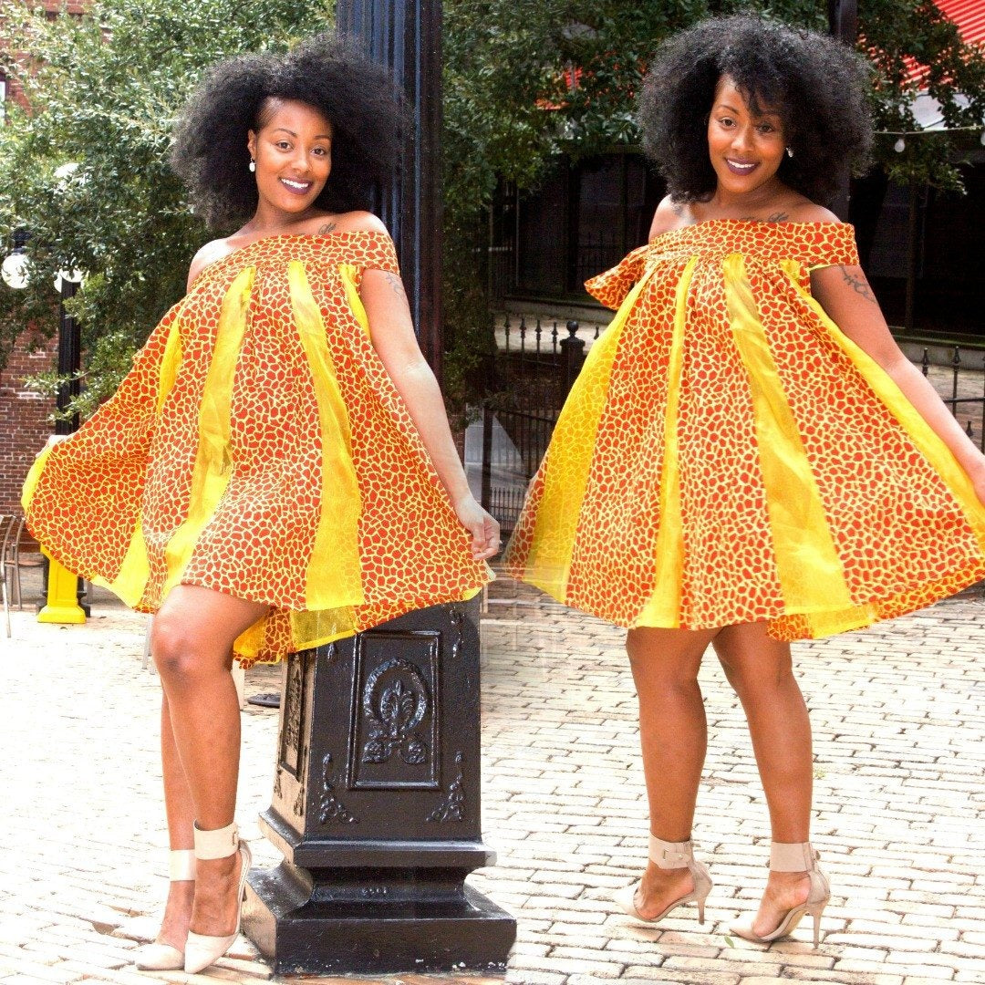 Dacia African Print  Geometric Swing Mini Dress - Zabba Designs African Clothing Store