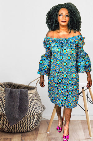 Ankara Print Off Shoulder Dress - Zabba Designs African Clothing Store