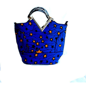 BABE African Print Top Handle Tote Blue - Zabba Designs African Clothing Store