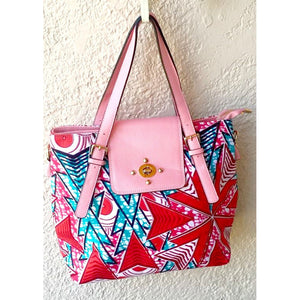 African Wax Print Top Handle Flap Satchel Pink - Zabba Designs African Clothing Store
