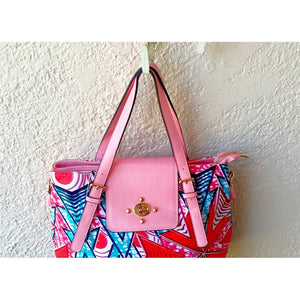 African Wax Print Top Handle Flap Satchel Pink - Zabba Designs African Clothing Store