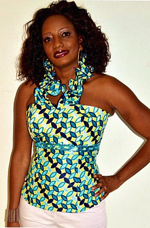 Weezie Blue Halter African Print Top - Zabba Designs African Clothing Store