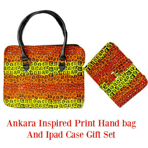 African Print Bag  Purse With Ipad Gift Set Orange - Zabba Designs African Clothing Store