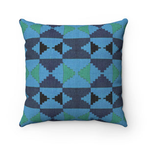 Karla Kente Print Blue Polyester Square Pillow - Zabba Designs African Clothing Store