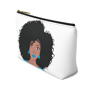 Blue Natural Afro Queen Make up Pouch w T-bottom - Zabba Designs African Clothing Store