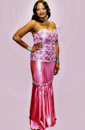 Mango Pink Lace And Satin Two Piece Long Dress - Zabba Designs African Clothing Store