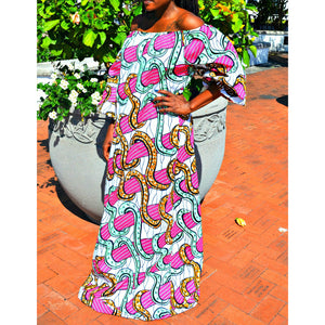 NIGHT GLOW African Print Balloon Maxi Dress - Zabba Designs African Clothing Store