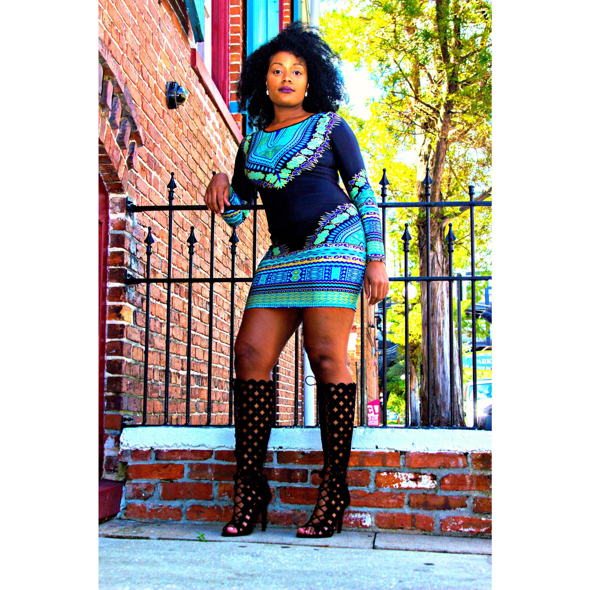 blue dashiki dress Queen Binta High Low Dress (In Blue White and Red African Ankara Dashiki Kente Multicolored Fabric)