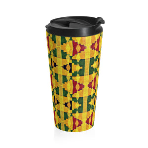 Yellow Kente Print Stainless Steel Travel Mug - Zabba Designs African Clothing Store