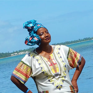Macy Blue African Print Head wrap - Zabba Designs African Clothing Store