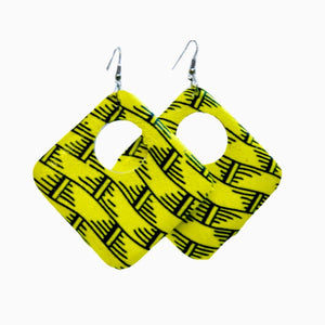 African Art Deco Square Wood Earrings - Zabba Designs African Clothing Store