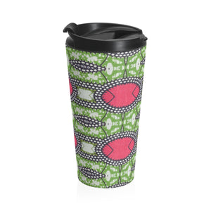 Designer Green African Print Stainless Steel Travel Mug - Zabba Designs African Clothing Store