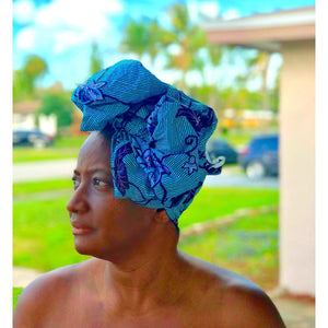 Blue African Headwrap Ghana - Zabba Designs African Clothing Store