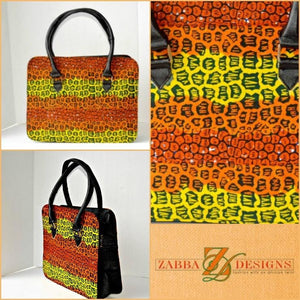 African Print Bag  Purse With Ipad Gift Set Orange - Zabba Designs African Clothing Store