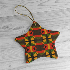 Traditional Ghana Kente Green, Yellow And Orange Ceramic Ornaments - Zabba Designs African Clothing Store