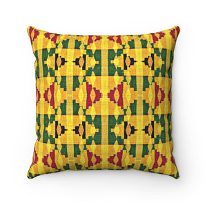 Ari Yellow Kente Print Blue Square Pillow - Zabba Designs African Clothing Store