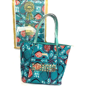 Yaw African Wax Print Top Handle Tote Bag Blue - Zabba Designs African Clothing Store