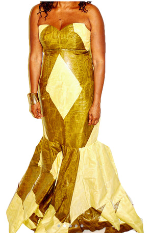 Baylor Green And Beige Abstract Floor Length Dress - Zabba Designs African Clothing Store