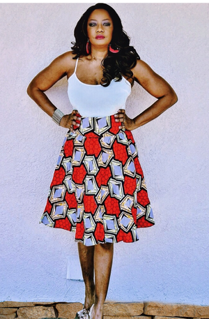Red African Inspired Midi Skirt - Zabba Designs African Clothing Store