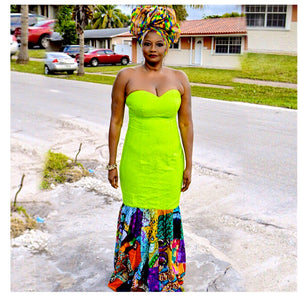 STRAPLESS GREEN FLORAL PRINT DRESS - Zabba Designs African Clothing Store