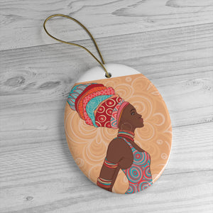 African Girl Orange Ceramic Ornaments - Zabba Designs African Clothing Store