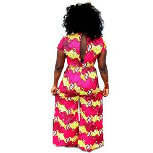 ZAZA African Print Deep Neckline Wide-Leg Jumpsuit - Zabba Designs African Clothing Store