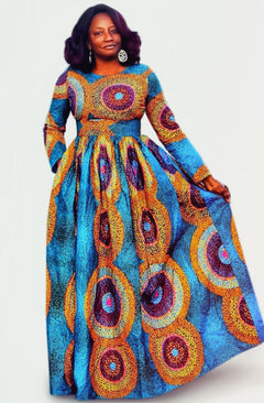 chinese dress ladies Autumn African Print Dresses for Women Elegant African Long Sleeve V-neck  Polyester Red Yellow Orange Long Dress African Clothes
