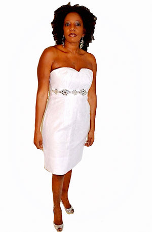 Knee Length White Strapless Cocktail Dress - Zabba Designs African Clothing Store