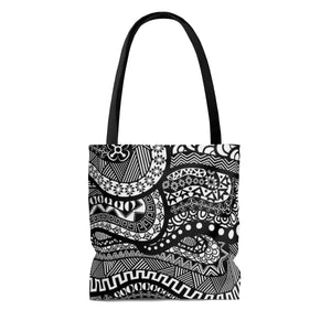 Black And White African Fabric Print Tote Bag - Zabba Designs African Clothing Store