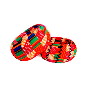 Orange Large Wood African Fabric Bangles - Zabba Designs African Clothing Store