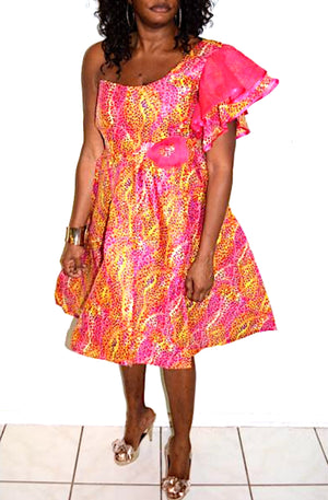 Pink African Print Wooden  Dress - Zabba Designs African Clothing Store