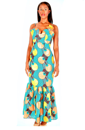 Green And Brown Ankara Print African Maxi Dress - Zabba Designs African Clothing Store
