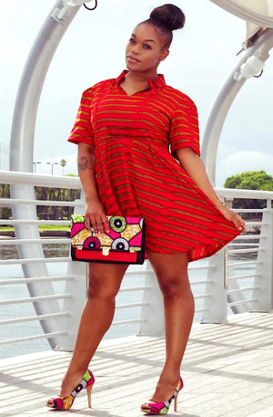 Red African Print Mini Dress - Zabba Designs African Clothing Store