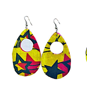Pink And Yellow African Fabric Cover Earrings - Zabba Designs African Clothing Store