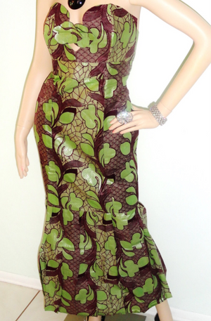 Strapless Green African Inspired Maxi Dress - Zabba Designs African Clothing Store