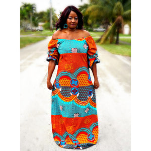 ZULU African Print Off Shoulder Balloon Maxi Dress - Zabba Designs African Clothing Store