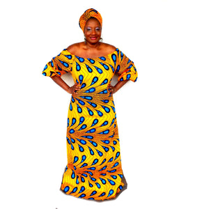 ABI African Print Balloon Maxi Dress With Head wrap - Zabba Designs African Clothing Store