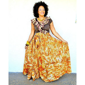Khaki High Waist Maxi Skirt - Zabba Designs African Clothing Store
