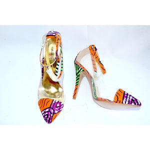 FARAJI Orange African Print Peep Toe Shoes And Bag Set - Zabba Designs African Clothing Store