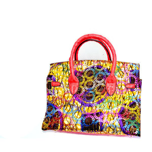 Gold Ankara Wax Print Bag, The Nini  Bag - Zabba Designs African Clothing Store