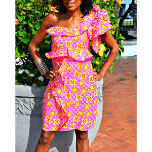 Seekie African Print Ruffle Dress - Zabba Designs African Clothing Store