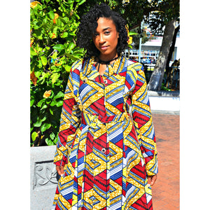 Emeka  Double-Breasted Belted African Print Trench Coat - Zabba Designs African Clothing Store
