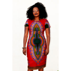 ALAYA African Print Dashiki  Midi Dress - Zabba Designs African Clothing Store