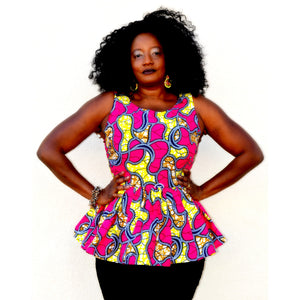 Maneh African Print Peplum Top - Zabba Designs African Clothing Store