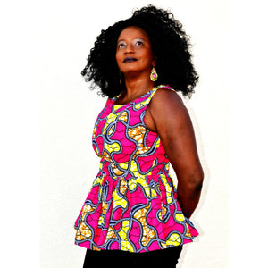 Maneh African Print Peplum Top - Zabba Designs African Clothing Store