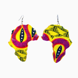Yellow Map Of  Africa Earrings - Zabba Designs African Clothing Store