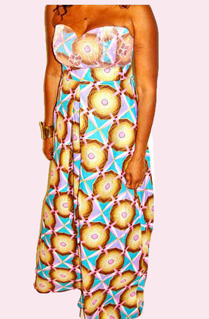 Pink Geometric African Print Maxi  Dress - Zabba Designs African Clothing Store