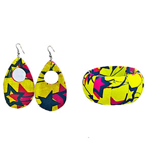 Pink And Yellow African Fabric Cover Earrings - Zabba Designs African Clothing Store