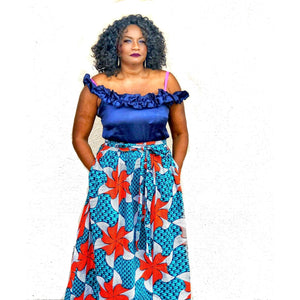 Blue Poppy Ankara Print Maxi Skirt - Zabba Designs African Clothing Store
